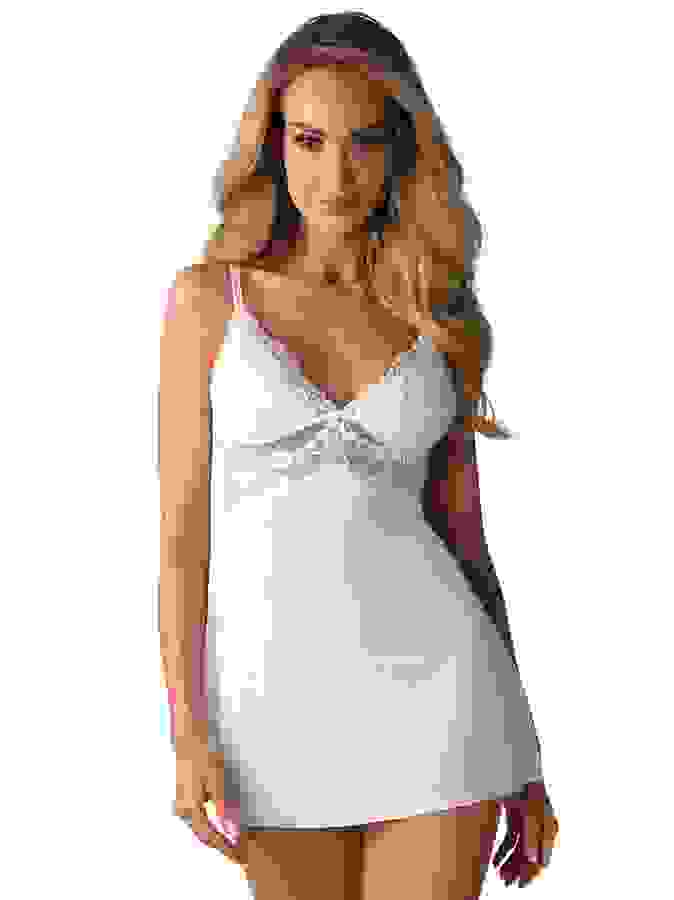 Obsessive White Lace Babydoll & Thong, White, hi-res